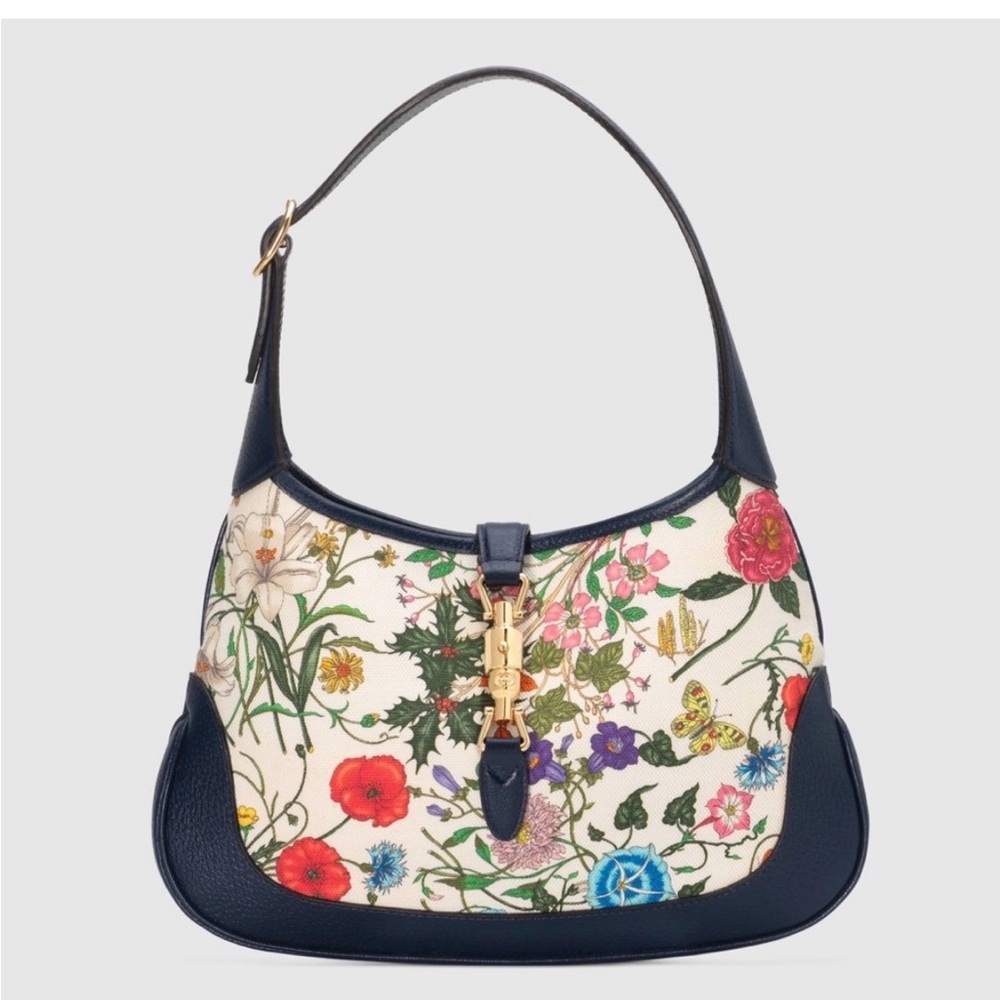 Floral Print Shoulder Bag with Navy Accents
